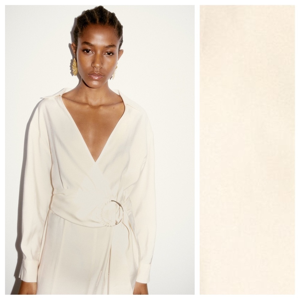 NWT. Zara Cream Modal Blend Double-Breasted Jumpsuit with Gold Buckle. Size L. - Picture 3 of 10
